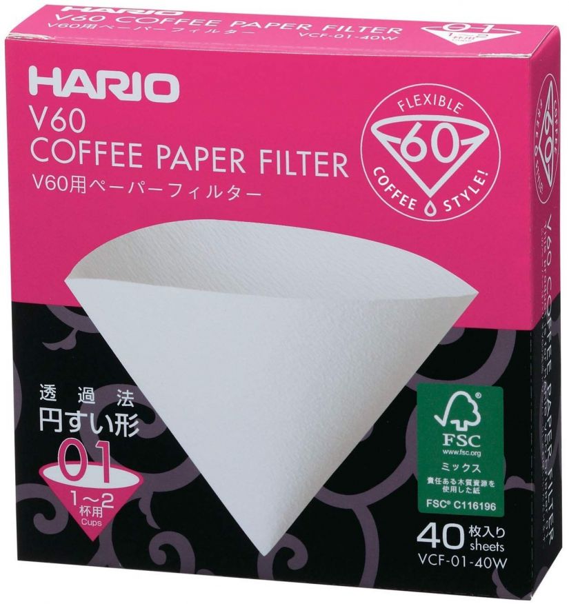 Hario Filtro Carta V60 mod 01 da 1-2 Tazze scatola la 40 pz VCF-01-40W